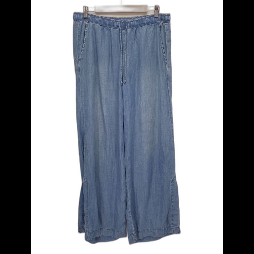 Cloth & Stone Pull On Pants Womens Medium Blue Wide Leg Drawstring Side Slit